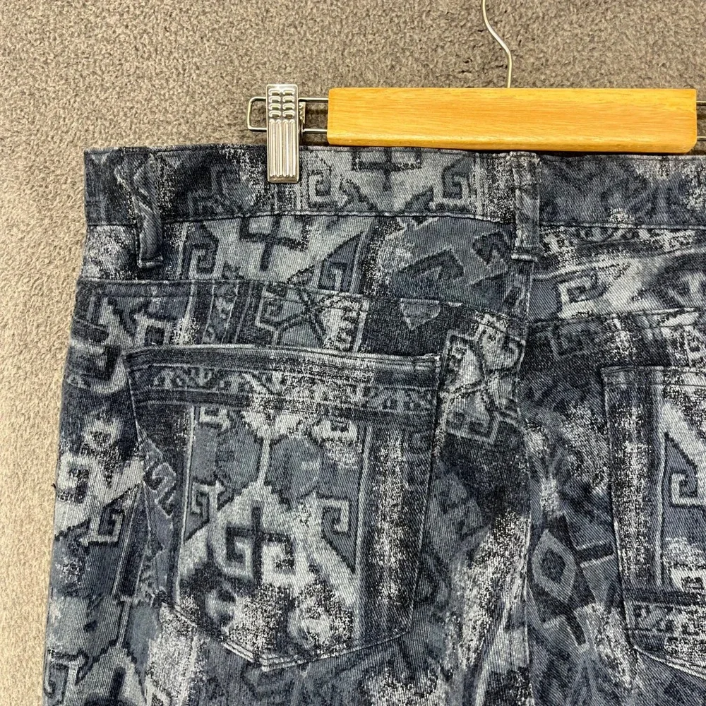 Lauren Ralph Lauren Straight Pants Women 12 Blue Southwestern Tribal Print Denim
